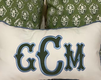 Monogrammed Appliqué Pillow Cover , Emboidery Pillow, Personalized Decorative Cushion for Nursery, Wedding, Baby Gift or Home Decor