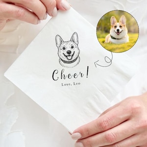Custom Dog Wedding Napkins Using Pet Photo, Personalized Dog Cocktail Wedding Serviettes, Custom Cat Napkins Dog Birthday Decorations Napkin