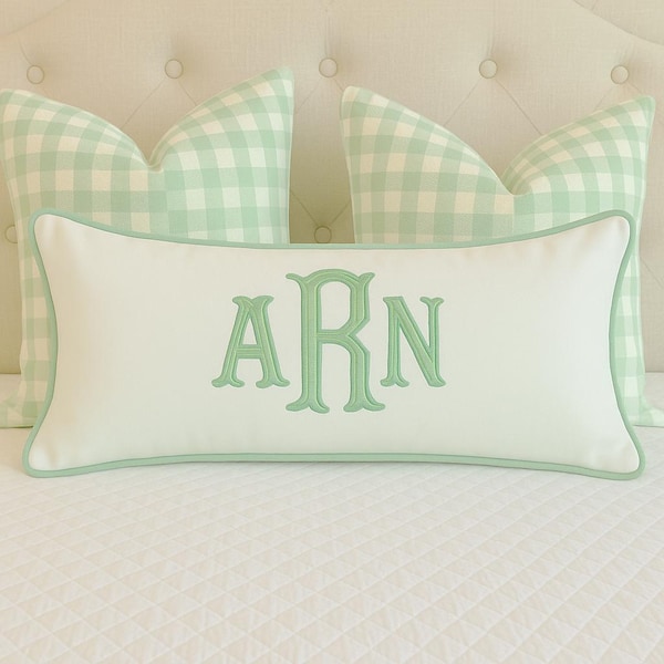 Custom Monogrammed Appliquéd  Long Lumbar Pillow Cover"| Personalized Embroidered Initials| Custom Couch Pillow| Wedding or Sofa Decor