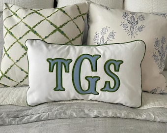 Monogrammed Applique Hemstitch Pillow, Custom Name Linen Pillow for Baby or Wedding Gift, Emboridery Monogrammed Pillow Cover