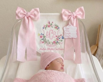 Custom Baby Banner For Hospital Door Sign & Nursery, Monogram Baby Announcement Banner, Embroidered Baby Name Banner for Baby Shower Gift