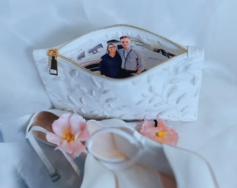 Bruiloft portemonnee cadeau voor moeder, handgemaakte foto voering portemonnee, gepersonaliseerde clutch vrouw, moeder van de bruid huwelijkscadeau, gepersonaliseerd cadeau