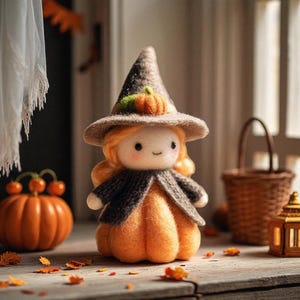 Personalized Felt Halloween Ornament: Pumpkin Witch, Handmade Fall Decor