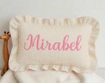 Custom Embroidered Baby Name Pillow Cover: Linen Nursery Cushion