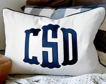 Personalized name pillow with appliqué monogram, Lumbar pillow with monogram, monogrammed nursery pillow, Monogrammed Pillow Cover/Sham