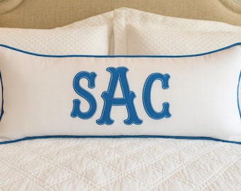 Large Monogram Applique Pillow Cover 14x36"-Embroidered Pillow-Large Lumbar Pillow-Queen/King Bed Pillow-Accent Pillow-Bedroom Decor