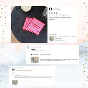 May include: Two pink cocktail napkins with red scalloped edges are displayed. The napkins have the text "Not A Baby Shower - Baby Shower" in a script font. The napkins are on a dark surface.