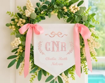 Custom Baby Banner, Welcome Banner with Floral crest, Bows Baby Banner, Hospital Door Sign, Baby Shower Gifts, Newborn Gifts