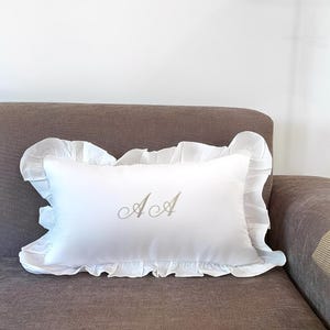 Personalized Ruffled Monogram Pillow | Custom Embroidered Initials Cushion | Wedding Gift, Baby Name Pillow, Nursery Decor, Bridal Gift