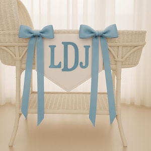 Embroidered Monogram Baby Banner: Floral Crest, Satin Bows