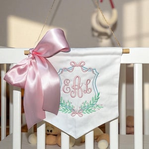Custom Baby Banner, Welcome Banner with Floral crest, Bows Baby Banner, Hospital Door Sign, Baby Shower Gifts, Newborn Gifts