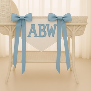 Embroidered Monogram Baby Banner: Floral Crest, Satin Bow, Nursery Decor