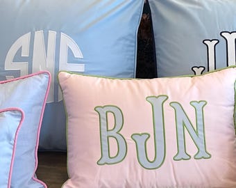 Monogrammed Applique  Pillow, Custom Name Linen Pillow for Baby or Wedding Gift, Emboridery Monogrammed Pillow Cover, Monogram Pillow Case
