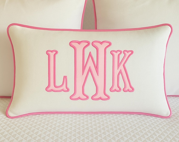 Personalized Linen Lumbar Pillow Cover: Appliqué Monogram