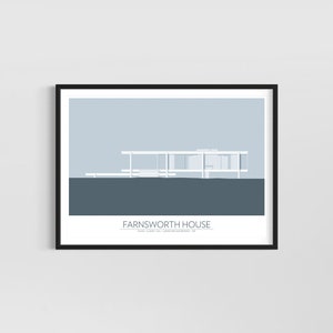 Farnsworth House | Ludwig Mies Van Der Rohe | Architecture Print | Digital Print | Pale Aqua