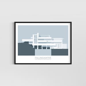Fallingwater | Frank Lloyd Wright | Architecture Print | Digital Print | Set of 4 Different Colors