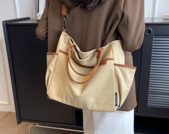 Large capacity canvas bag | canvas handbag | shoulder bag | simple canvas bag | shopping bag | daily bag | bento bag | multi port canvas bag