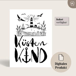 Coastal Child – ręcznie rysowana grafika liniowa | Plik plotera | Plik SVG Morze, latarnia morska na koszule, torby i projekty DIY, marynistyczne