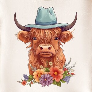 Highland Cow PNG Sublimation Design, Transparent Background Cute Cowboy Hat Highland Cow Sublimation, Highland Cow Clipart Png