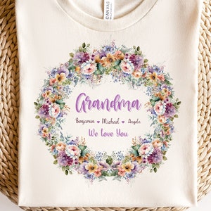 Personalized Grandma PNG Sublimation, Custom Grand Kids Names With Floral Design, Design For T shirts, Personalized Gift For Grandmother Png