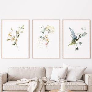 Aquarell Floral Botanik, Set von 3 Drucken, Galerie Wandkunst, Wildblumen moderne Linienkunst, druckbares Bild, DIGITALER DOWNLOAD