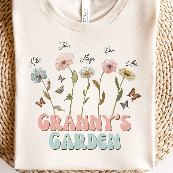 Granny's Garden PNG Sublimation, Custom GrandKids Names With Flowers, Design For T shirts, Granny Png, Personalized Gift For Grandmother Png