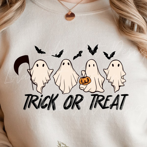 Trick Or Treat Png Sublimation Design, Funny Halloween Spooky Ghosts Sublimation Png, Instant Download