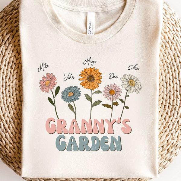 Granny's Garden PNG Sublimation, Custom GrandKids Names With Flowers, Design For T shirts, Granny Png, Personalized Gift For Grandmother Png
