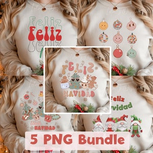 Feliz Navidad Png Pacote Para Sublimação, Boho Espanhol Natal PNG Pacote de Sublimação de 5 Mais Vendidos, Feliz Navidad PNG