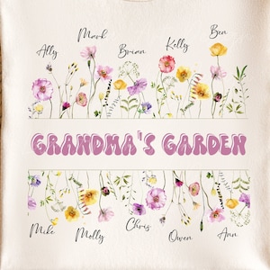 Grandma&#39;s Garden PNG Sublimation, Custom GrandKids Names (Blank) With Flowers, Grandma Design For Tshirts, Personalized Gift For Grandma Png