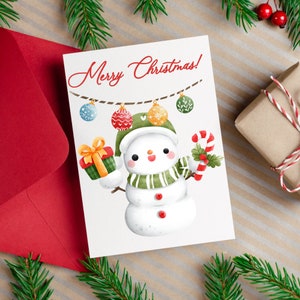 Cartão bonito do boneco de neve do feliz natal, cartão de natal do boneco de neve imprimível, cartões do feliz natal, cartões de natal diy, download digital