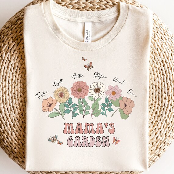 Mama's Garden PNG Sublimation, Mother's day Png, Custom Kids Names With 6 Flowers (Blank), Design For Tshirts, Personalized Gift For Mom