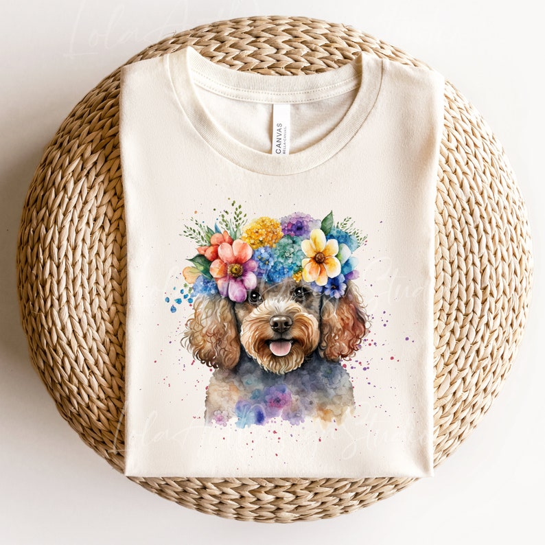 Poodle Silhouette Flowers Floral T-Shirt