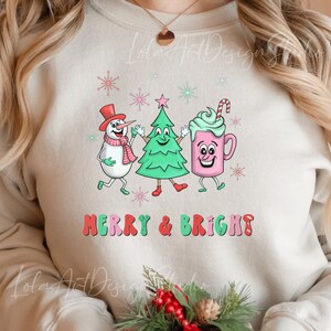 Merry & Bright Christmas Png Sublimation Design, Merry And Bright Png, Retro Christmas PNG Sublimation for T shirt design , Digital Download