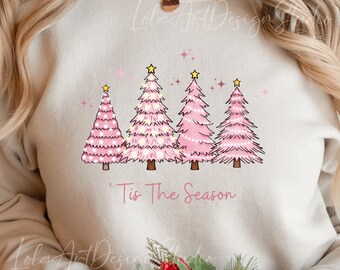 Tis The Season Png Sublimation Design, Pink Christmas Tree Png, Pink Merry Christmas PNG, Xmas Trees PNG Sublimation, Digital Download