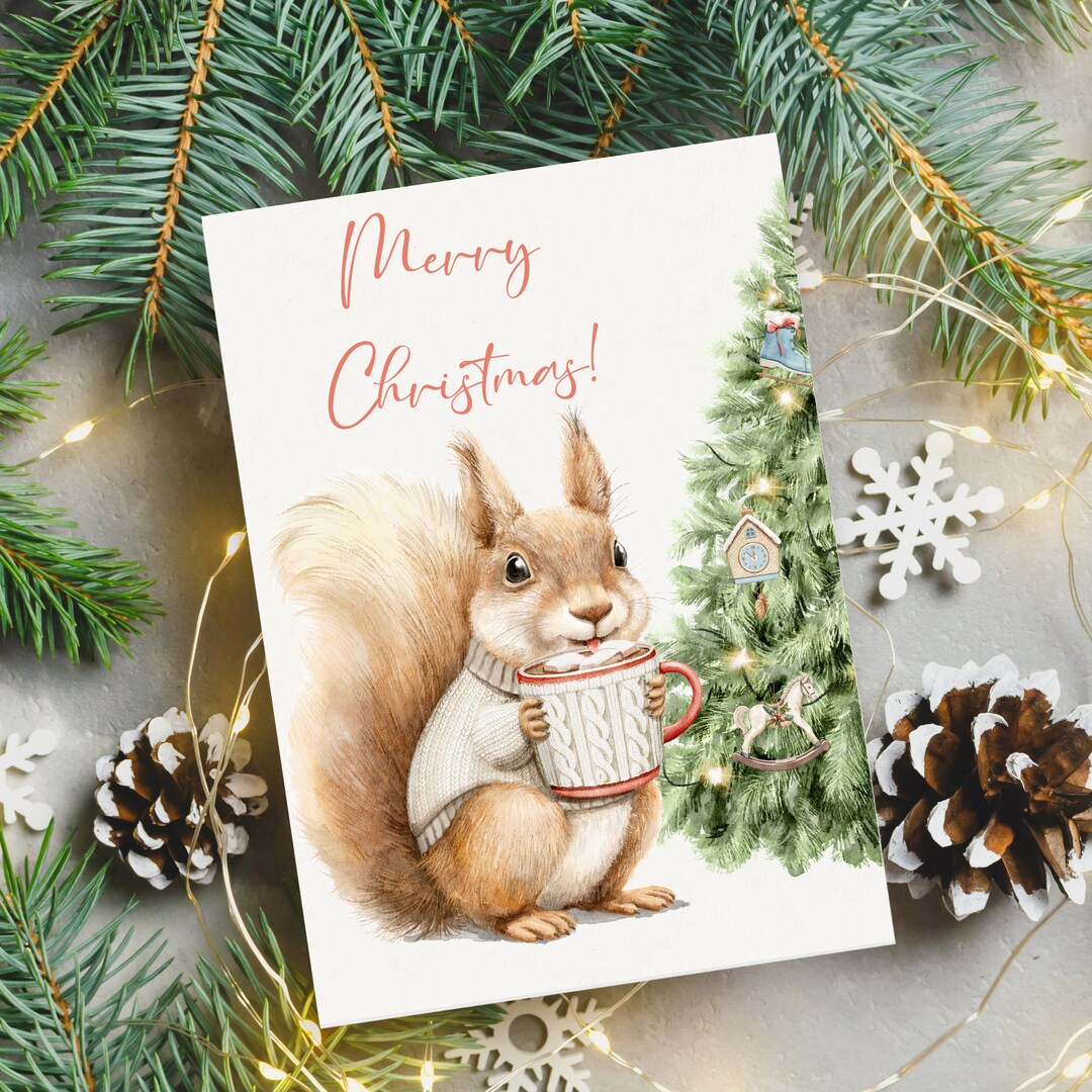 Cute Squirrel Merry Christmas Card ,printable Squirrel Christmas Card ...