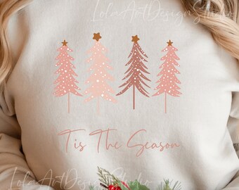 Tis The Season Png Sublimation Design, Pink Christmas Tree Png, Pink Merry Christmas PNG, Xmas Trees PNG Sublimation, Digital Download