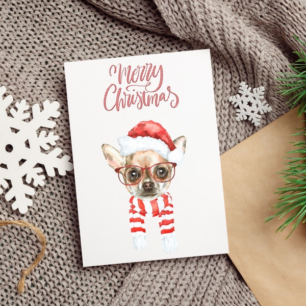 Cute Merry Christmas Chihuahua Card,Printable Dog Christmas Card, Merry Christmas Greeting Cards,DIY Christmas Cards,DIGITAL DOWNLOAD