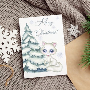 Joli bébé renard joyeux Noël carte, carte de Noël renard imprimable, cartes de voeux joyeux Noël, cartes de Noël bricolage, téléchargement numérique