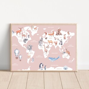 Animal World Map Print, Lernposter, Kinderzimmer Dekor, Kinderzimmer Karte, Kinderzimmer Dekor, Weltkarte Wandkunst, Kinderzimmer Wandkunst, Kinderzimmer