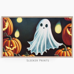 Ghost And Pumpkins Frame Tv Art, Halloween Tv Art, Samsung Tv Art, Instant Digital Download