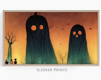 Spooky Ghosts Scaring Kids Frame Tv Art, Halloween Frame Tv Art Fall, Creepy Frame Tv Art, Digital Download