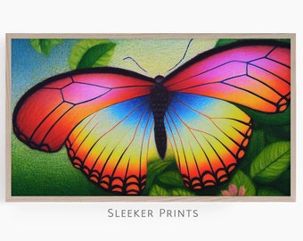 Kolorowy motyl malarstwo dla ramki tv art, Samsung rama tv art spring, natychmiastowe pobieranie cyfrowe, duży malowany motyl