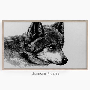 Wolf Sketch Frame Tv, Husky Art For Tv, Instant Download, Black And White Tv Frame Art, Wolf Drawing Samsung Frame Art, Digital Download
