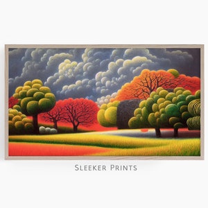 Peinture de paysage d’automne colorée pour la télévision, Art des nuages pour Samsung Frame Tv, Art floral naturel moderne, Paysage d’automne pour l’art de la télévision