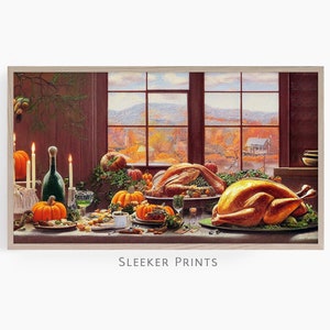 Vintage Thanksgiving Art Painting For Frame Tv, Thanksgiving Turkey Frame Tv Art, Fall Tv Wall Art, Samsung Frame Art, Instant Download