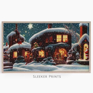 Santa Claus Visiting Small Village Art For Frame Tv, Snowy Christmas Art For Tv, Holiday Frame Tv Art Fall, Christmas Instant Download