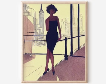 Printable Digital Fashion Artwork, Woman Illustration, Retro Pink Poster, Retro Decor Sketch, Modern Art Fashion Drawing, Sketch Art Print