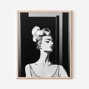 Printable Black And White Fashion Artwork Sketch, Retro Wall Art, Bedroom Print, Woman Wall Art, Black And White Print, Pencil Drawing