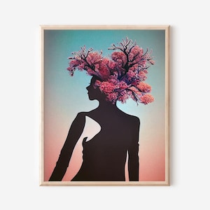 Printable Abstract Pink Coral Woman Silhouette Wall Art, Illustration Female Body Art, Female Figure Art, Minimalist Woman Digital Painting